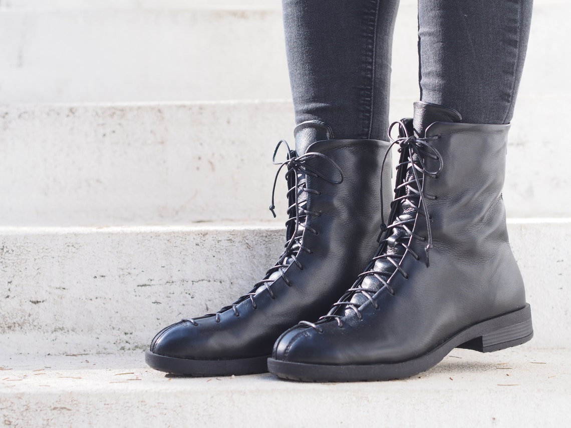 Black Genuine Leather Boots/woman Genuine Leather Boots/woman Etsy