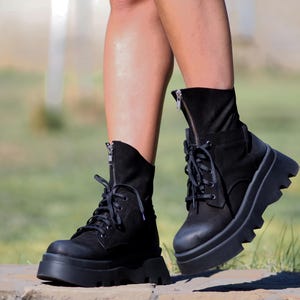 Handmade Black Leather Ankle Boots for Women – Genuine Leather, Winter Fall Designer Boots, Custom Made Footwear