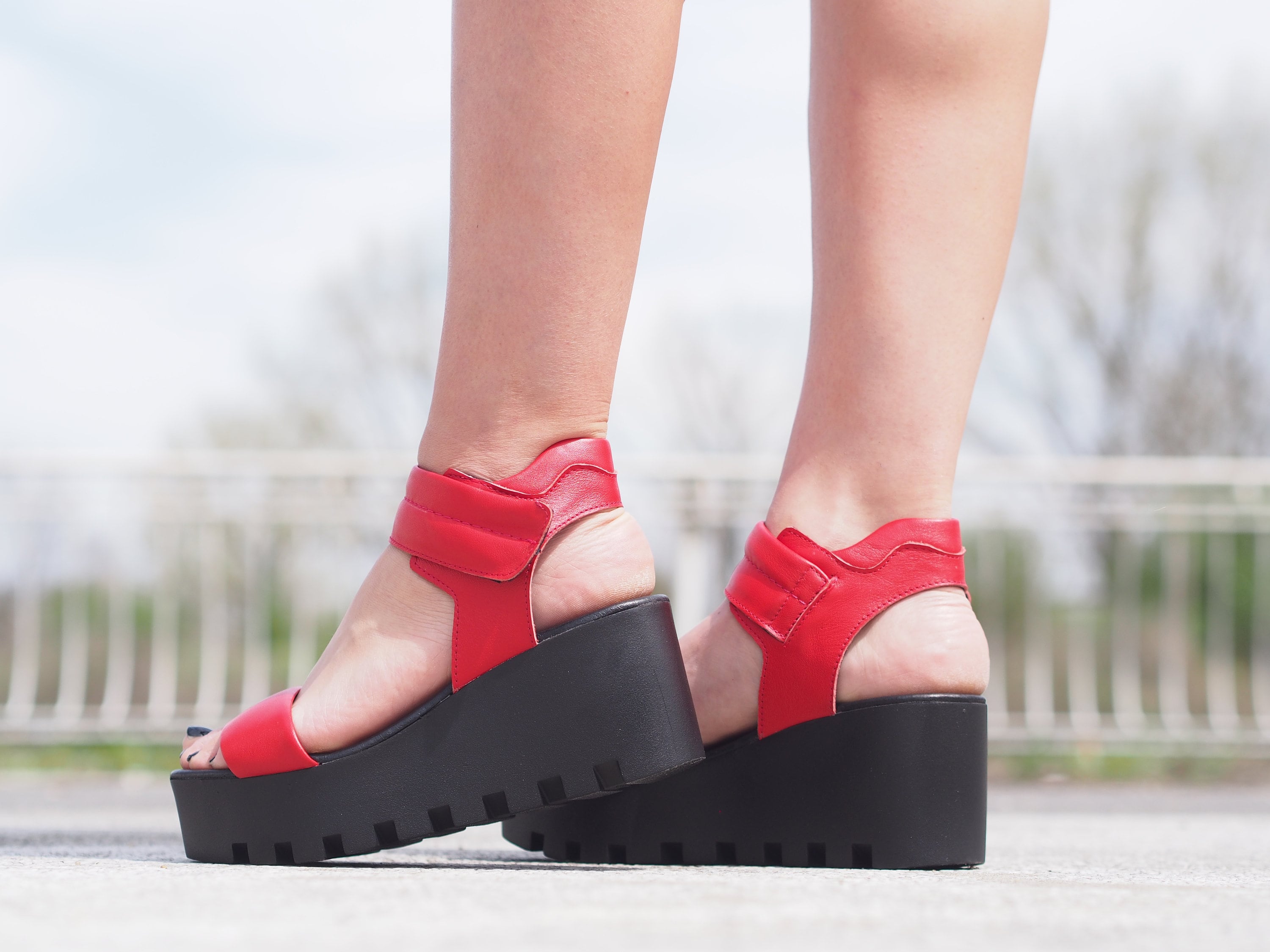 Red Genuine Leather Platform Sandals/woman Must Have Etsy Hong Kong