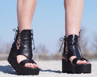 Women genuine leather summer boots,Women leather summer boots,Platform summer booties,Women leather wedges sandals,Women leather sandals