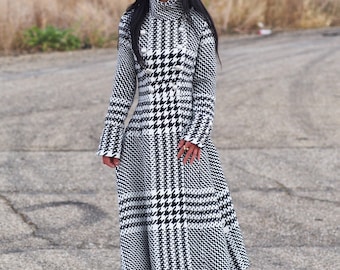 Extravagant Long Wool coat for women,Women black white wool coat,Long winter cashmere coat,women wool coat,plus size wool coat,maxi coat