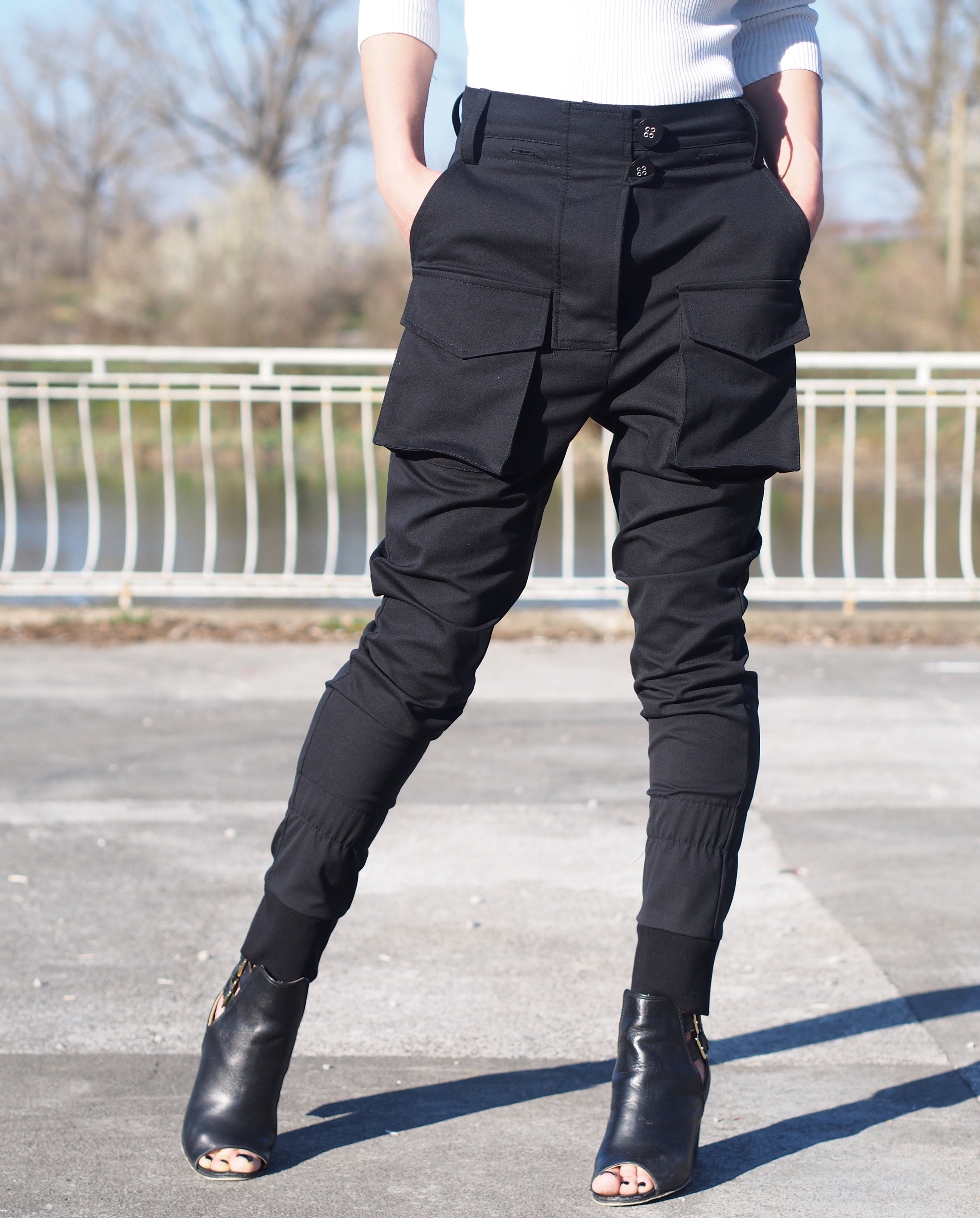Women Drop Crotch Pantsblack Drop Crotch Pantswomen Casual Etsy