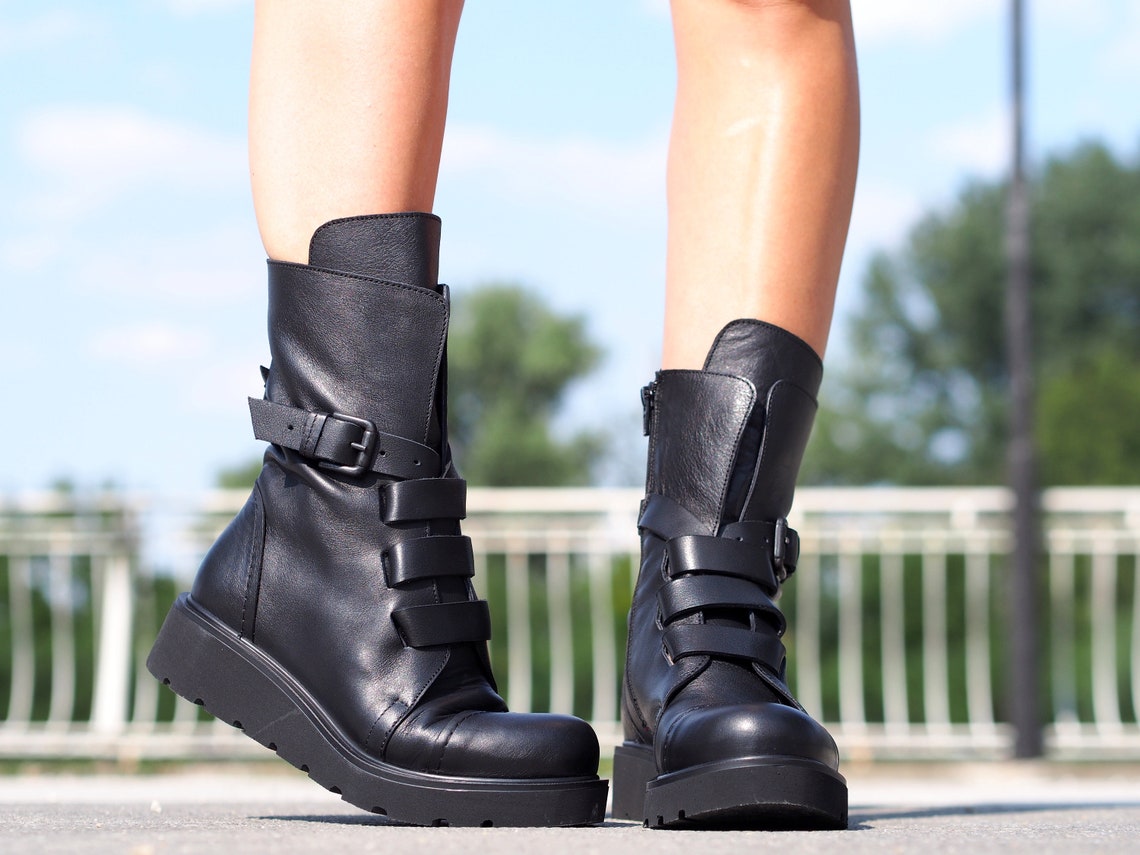 Black Genuine Leather Boots Women Genuine Leather Boots Etsy