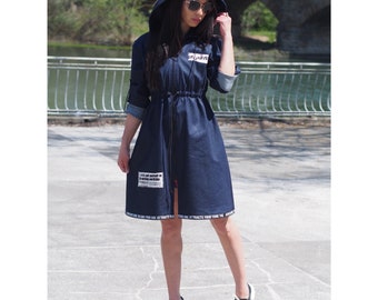 Women denim jacket,Long denim jacket,Extravagant long denim jacket,Denim hooden jacket,Spring summer denim jacket for women