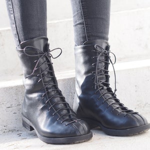 Black genuine leather boots/woman genuine leather boots/woman casual boots