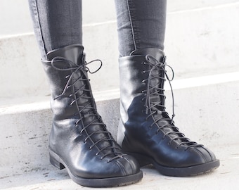 Black genuine leather boots/woman genuine leather boots/woman casual boots