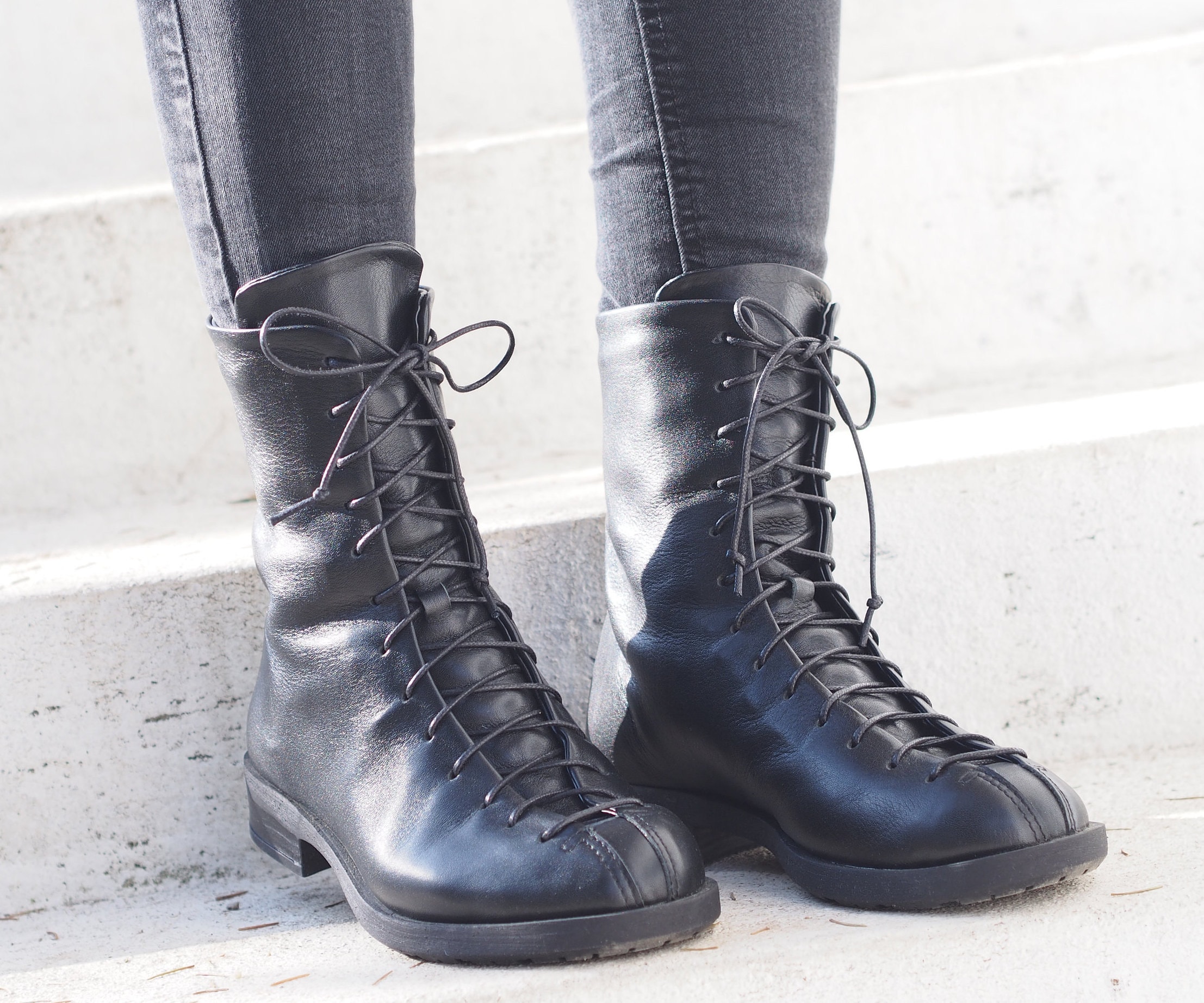 Black Genuine Leather Boots/woman Genuine Leather Boots/woman Etsy