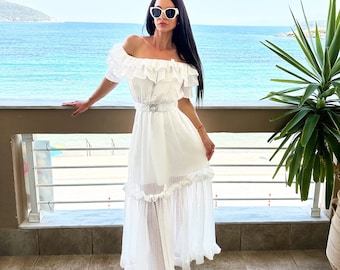 off the shoulder glitter wedding dress Applique Long Off Shoulder Wedding Dress by Elizabeth K GL1803 3XL / Ivory/Cream