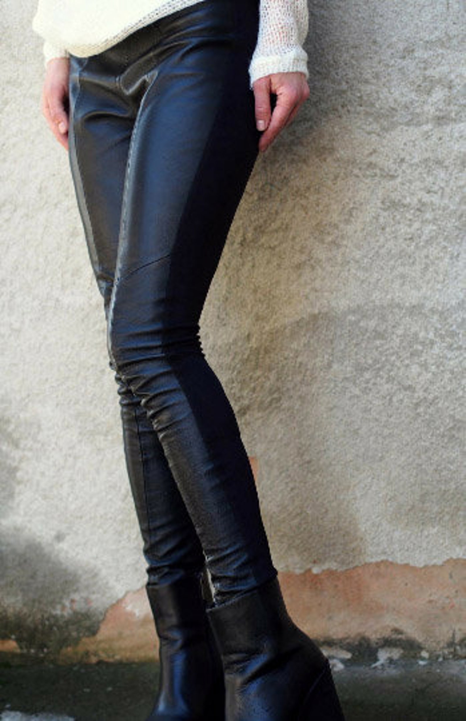 Women Genuine Leather Leggings/black Genuine Leather | Etsy