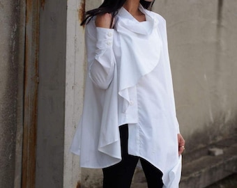 Asymmetric woman shirt/woman oversized shirt/ woman maxi shirt/loose asymmetric shirt/Asymmetric top/plus size shirt