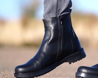 Men’s Black Leather Boots | Handmade Luxury Combat Style Ankle Boots | 100% Genuine Leather | High Quality Men’s Fashion Shoes