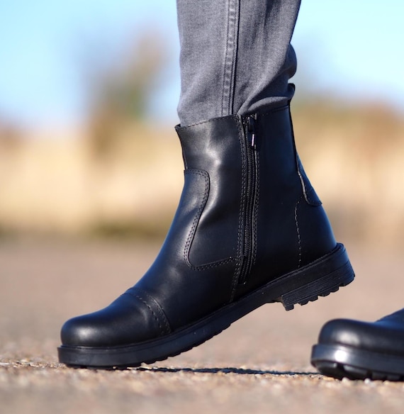 Men’s Black Leather Boots | Handmade Luxury Combat Style Ankle Boots | 100% Genuine Leather | High Quality Men’s Fashion Shoes