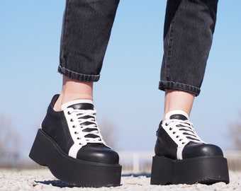Women Genuine Leather Platform Shoes Leather Platfrom Sneakers Women Leather sneakers extravagant Leather Shoes Leather Platform Shoes