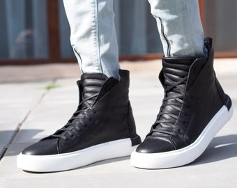 Herren Echtleder Sneakers Stiefel,Herren Lederstiefel,Schwarze Lederstiefel für Herren,handgefertigte SNEAKERS,Herrenlederstiefel,Herren Freizeitstiefel