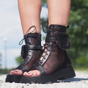 Black Genuine Leather Summer Boots,Women's Leather Summer boots,Leather Gladiator Sandals for Women,Leather boots women,women Leather Sandal image 8