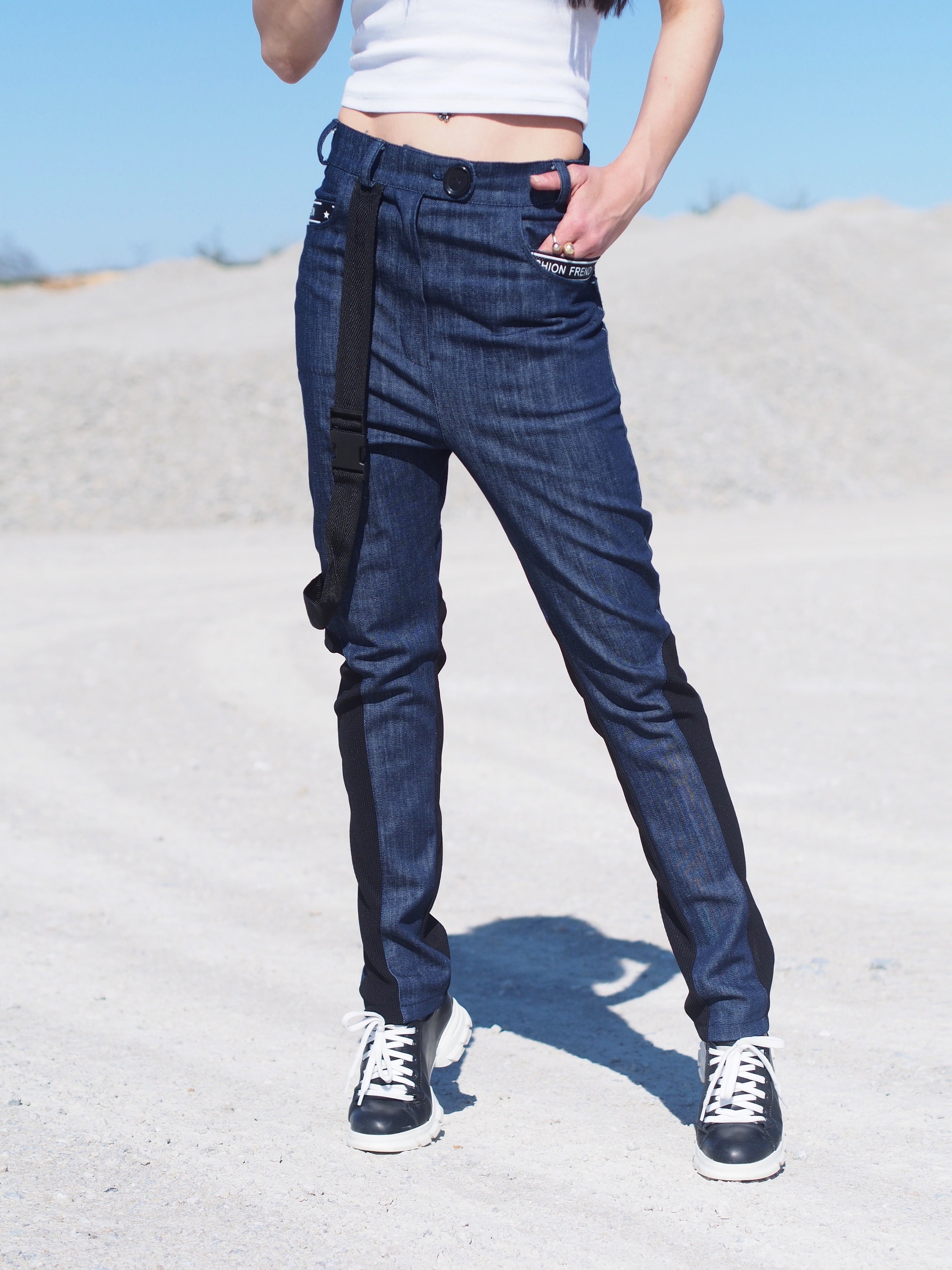 Women Drop Crotch Denim Pants,extravagant Drop Crotch Pants,women Denim ...