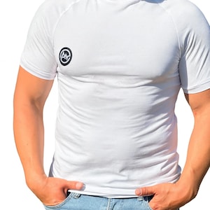 Men’s White Premium Cotton Stretch T-Shirt | 95% Cotton Slim Fit Athletic Tee for Gym, Training and Casual