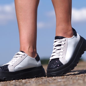 Unique Genuine Leather sneakers for Women,Women&#39;s leather sneakers,Leather sneakers for women,Extravagant black leather sneakers