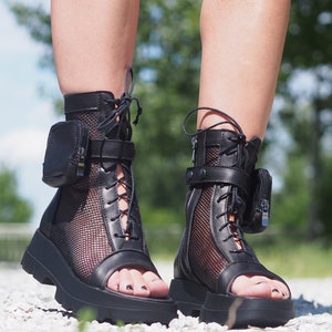 Black Genuine Leather Summer Boots,Women's Leather Summer boots,Leather Gladiator Sandals for Women,Leather boots women,women Leather Sandal image 2