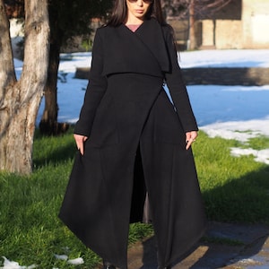 Extravagant wool asymmetric coat/Women wool coat/Elegant Winter Coat/Black asymmetric coat/Black long coat /long wool coat/Stylish Long Coat