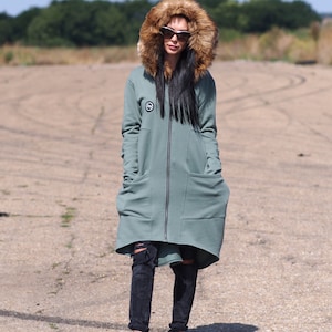 Extravagant Long Hooded casual Jacket for women,Women Autumn asymmetric casual jacket,Daily long Hooded jacket for women,Women&#39;s Jacket