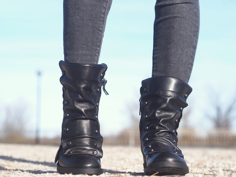 Women Genuine Leather Boots/black Genuine Leather Boots/woman Etsy