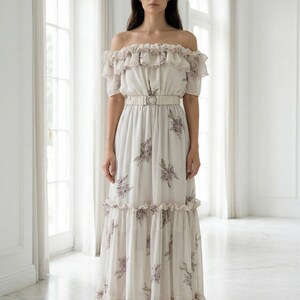 Chiffon Maxi Dress Floral Dress Off Shoulder Dress Boho Wedding Guest Dress Romantic Dress Elegant Summer Dress image 4