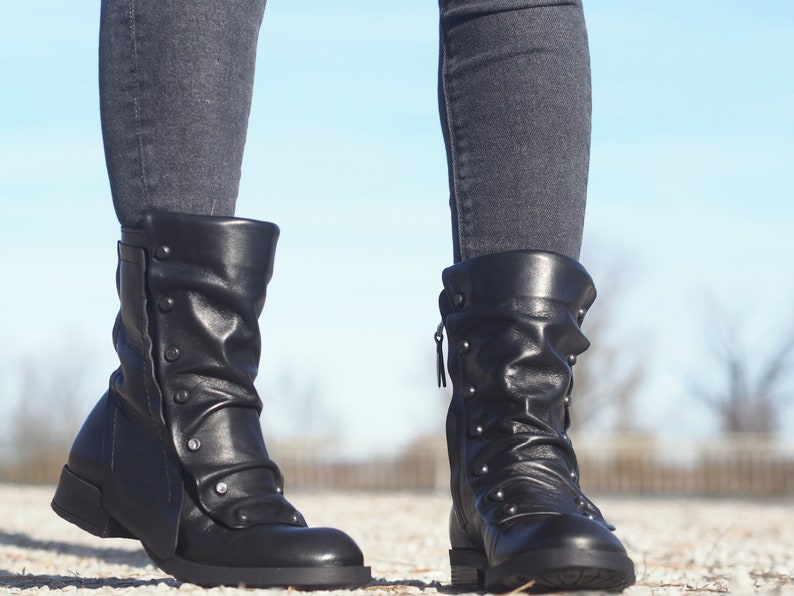 Women Genuine Leather Boots/black Genuine Leather Boots/woman Etsy