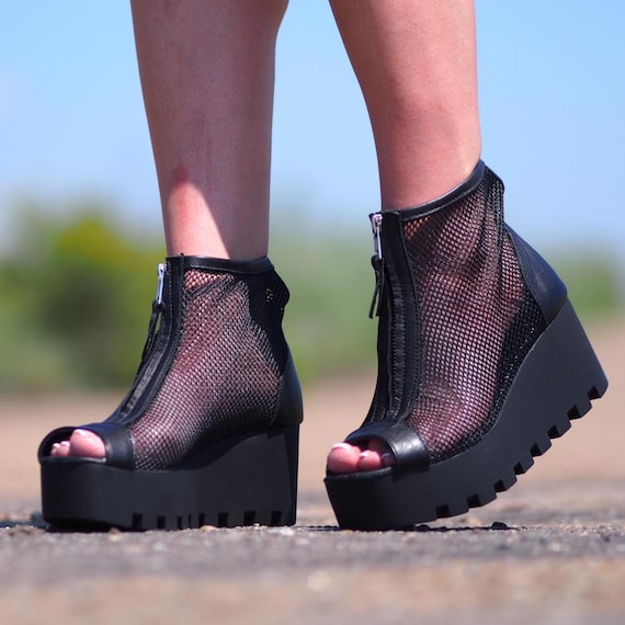 Sandálias femininas de couro, Botas de couro com bico aberto