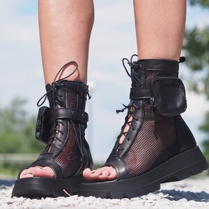 Black Genuine Leather Summer Boots,Women's Leather Summer boots,Leather Gladiator Sandals for Women,Leather boots women,women Leather Sandal image 6