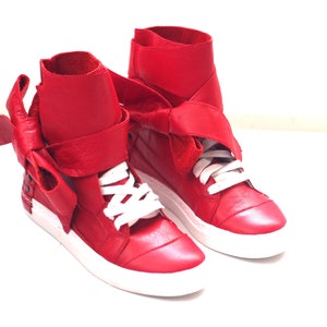 Zapatillas de piel auténtica para mujer, zapatillas de piel auténtica de color rojo, zapatillas de piel de color rojo, zapatillas de piel de mujer