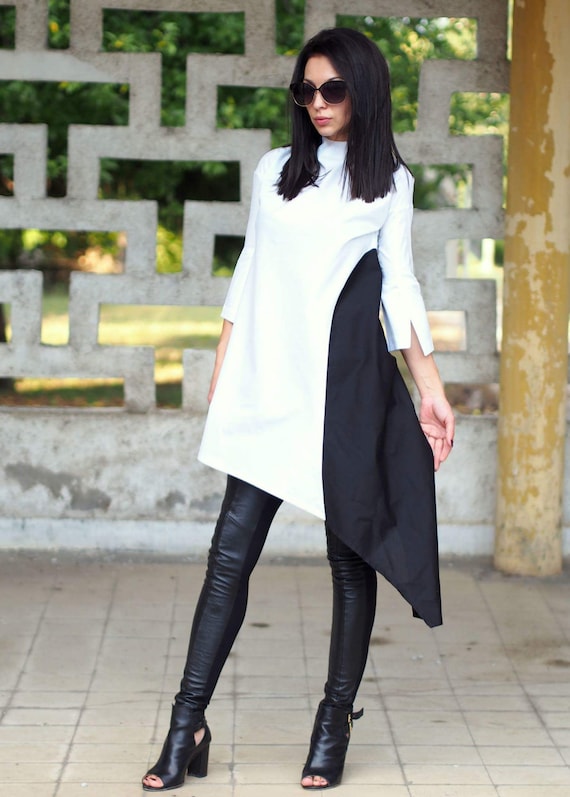 navy blue dress for baby girl Women's Plus Size Cotton Tunic Dress - Long Sleeve Asymmetrical Shirt for  Autumn Avant Garde Style main image 0