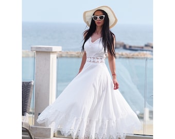 Vestido largo de novia para boda de verano, vestido de novia de verano para mujer, vestido largo blanco de verano para mujer, vestido de novia blanco bohemio para mujer, vestido largo bohemio