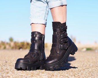 Extravagant Black Genuine Leather Women's Boots,Leather Boots for women,Leather Winter Boots,Women's Leather Ankle Boots,Women leather boots