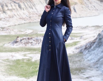 fitted lace wedding dress DYGUYTH Summer Dresses,Denim Shirt Dress Long Sleeve Casual Button Down  Jean Maxi Dress V Neck main image 0