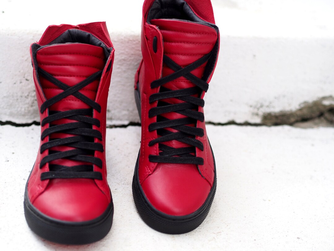 Red Genuine Leather Sneakers women Genuine Leather Sneakers extrvagant Red Leather Sneakers Etsy UK
