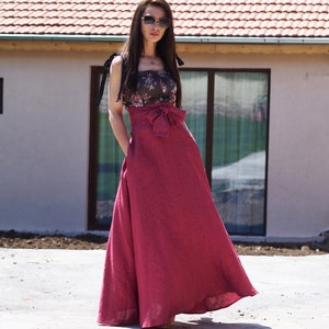 High Waist Linen Skirt with Bow – Flowy Maxi Skirt for Women – Handmade Summer Skirt – Custom Size – Elegant Boho Look