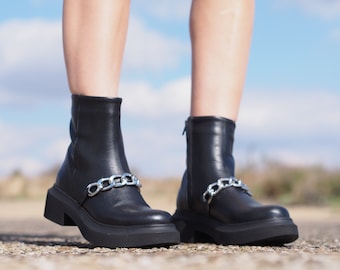 Womens genuine leather boots,Black leather Winter boots,Extravagant leather Ankle  boots ,women leather boots,Leather Boots Women