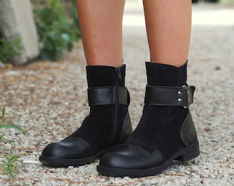 Daily Black Genuine Leather Women's Boots,Extravagant Women Leather boots,Winter leather boots for women,Black Leather Ankle boots