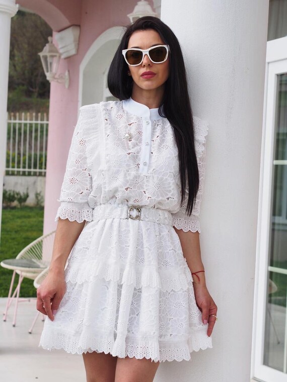 Robe en dentelle d t blanche pour femme robe de mari e en