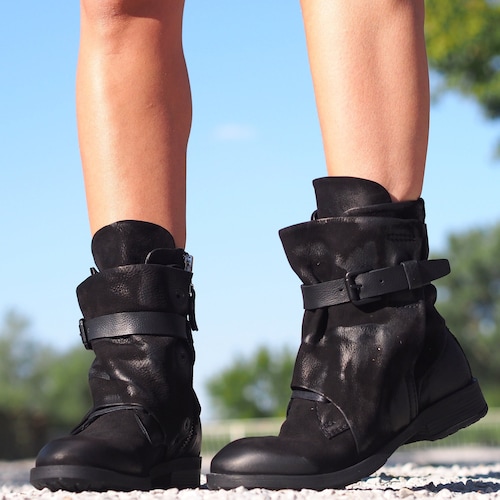 Women's Genuine Leather Boots,Black Leather Boots for women, Winter Leather Boots, Combat Ankle Boots, Lace Up Black Boots
