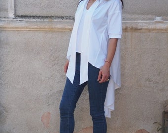 Women asymnmetric shirt,women asymmetric top,white asymmetric shirt,asymmetric sleeve shirt