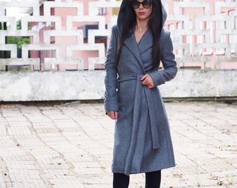 Grey Wool coat women,Long cashmere coat,women wool coat,Wool Hooded coat,cashmere coat,long wool coat women,maxi coat,winter coat