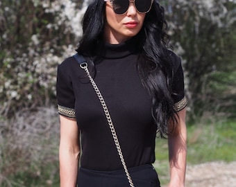 Black Women top,Spring women polo top,Black women top,Black polo blouse,Black top women,Black top women ,extravagant black blouse women