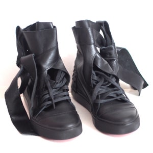 Women Genuine Leather Sneakers,black Leather Sneakers by Adrenaline - Etsy