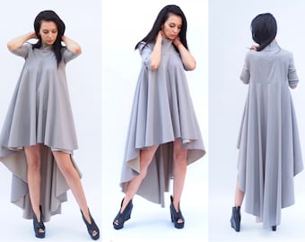 Frauen Maxikleid, Langes asymmetrisches Kleid, Graues Maxikleid, Plus Größe Kleid, Schwarzes Maxikleid, Damen Maxikleider, Extravagantes langes Maxikleid