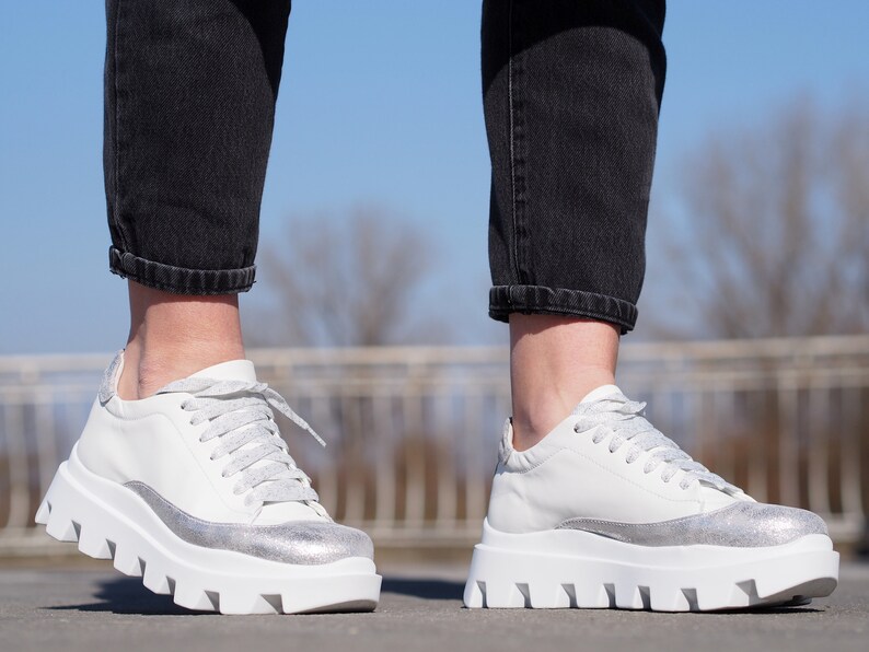 White Genuine Leather Sneakers/woman Genuine Leather Etsy