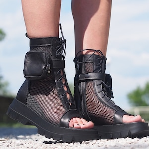 Black Genuine Leather Summer Boots,Women's Leather Summer boots,Leather Gladiator Sandals for Women,Leather boots women,women Leather Sandal image 10