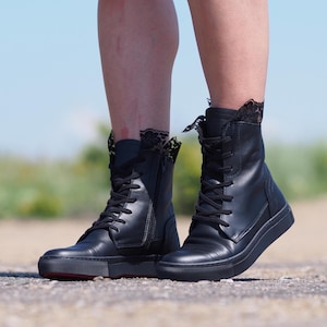 Women&#39;s Black Genuine Leather Ankle boots-Extravagant and comfortable leather boots for women,Winter leather women&#39;s booties