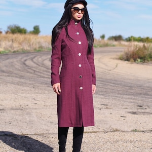 Burgundy Wool coat,Women wool coat,Long cashmere coat,Borgundy cashmeere coat,Elegant cashmere coat,women winter coat,Wool coat for women